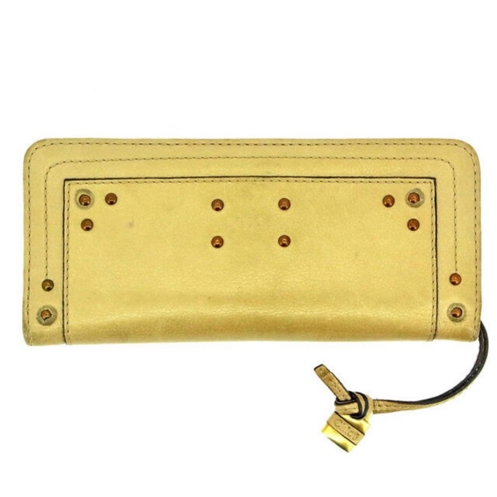 Gold Studded Leather Zip Wallet with Charm